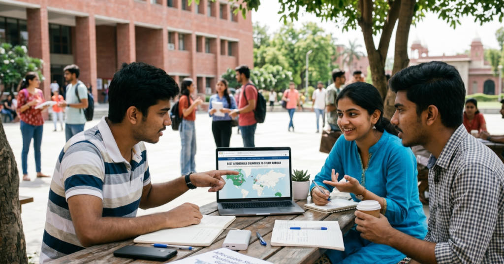 Group of Students trying to figure out the most affordable countries to study abroad