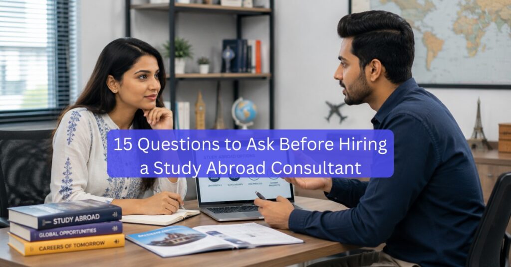 Indian student asking questions during a study abroad counseling session with an overseas education consultant