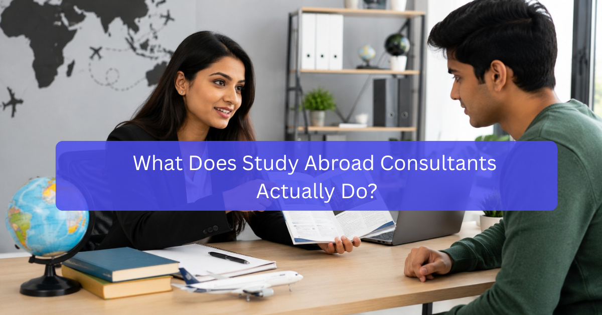 Study abroad consultant guiding an Indian student on university admissions and overseas education planning