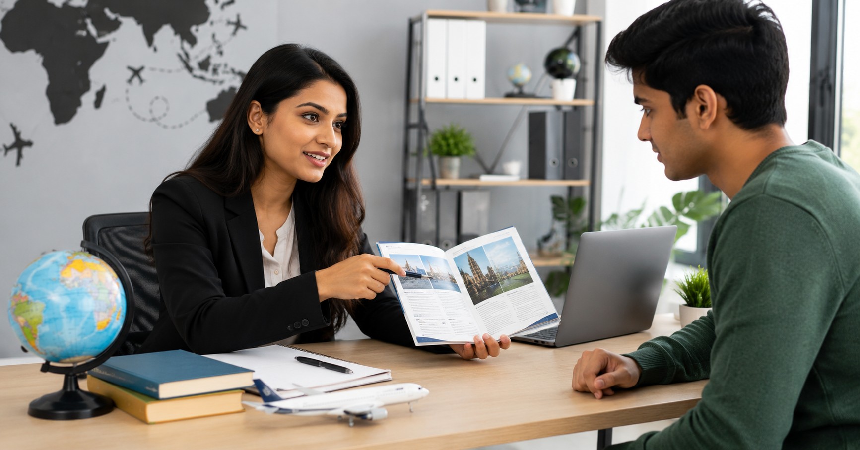 Study abroad consultant guiding an Indian student.